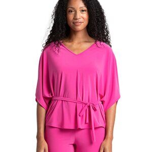 SYMPLI - Slouchy Tie Waist V Neck Top- Peony Pink - Size 12-NWT